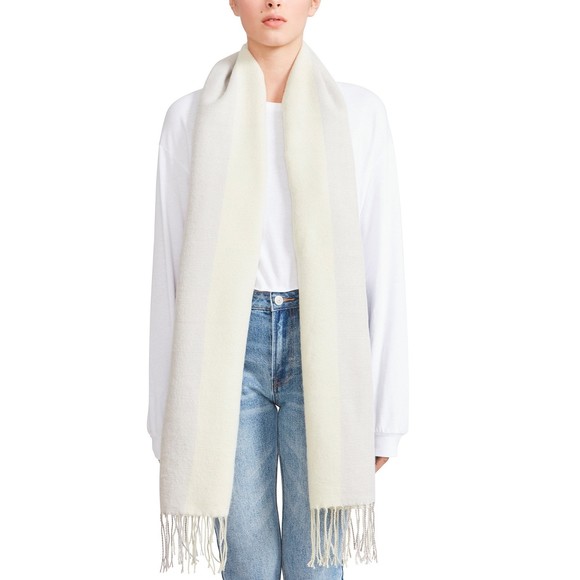 Steve Madden NWT Tricolor Fringe Scarf Grey Ivory Green Colorblock One Size New - Picture 7 of 7